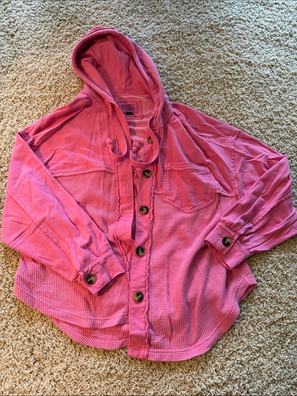 American Eagle Outfitters Pink Hooded Button-Front Bomber Jacket